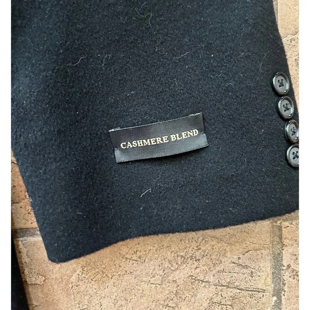 Bill Blass Black Label Overcoat 44R Black Cashmere Blend Wool Coat - Picture 3 of 9